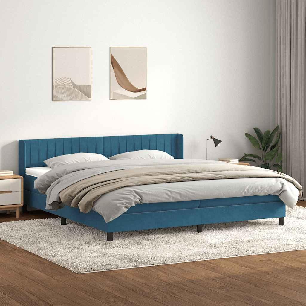 Kontinentalseng med madras 180x220 cm fløjl mørkeblå