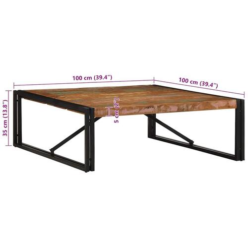 Sofabord 100x100x35 cm massivt genbrugstræ flerfarvet