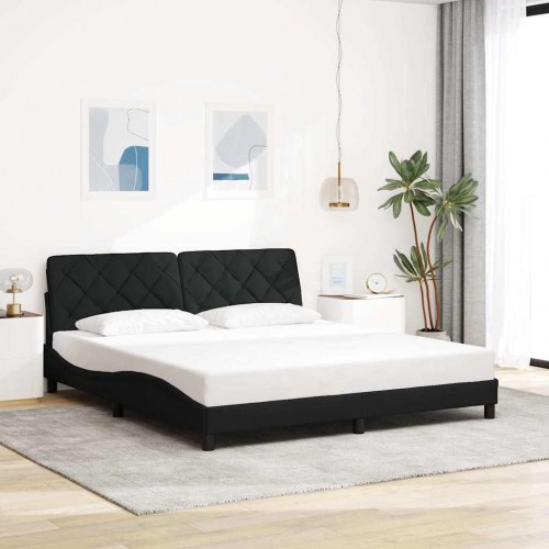 Sengeramme 180×200 cm i sort stof med hovedgærde