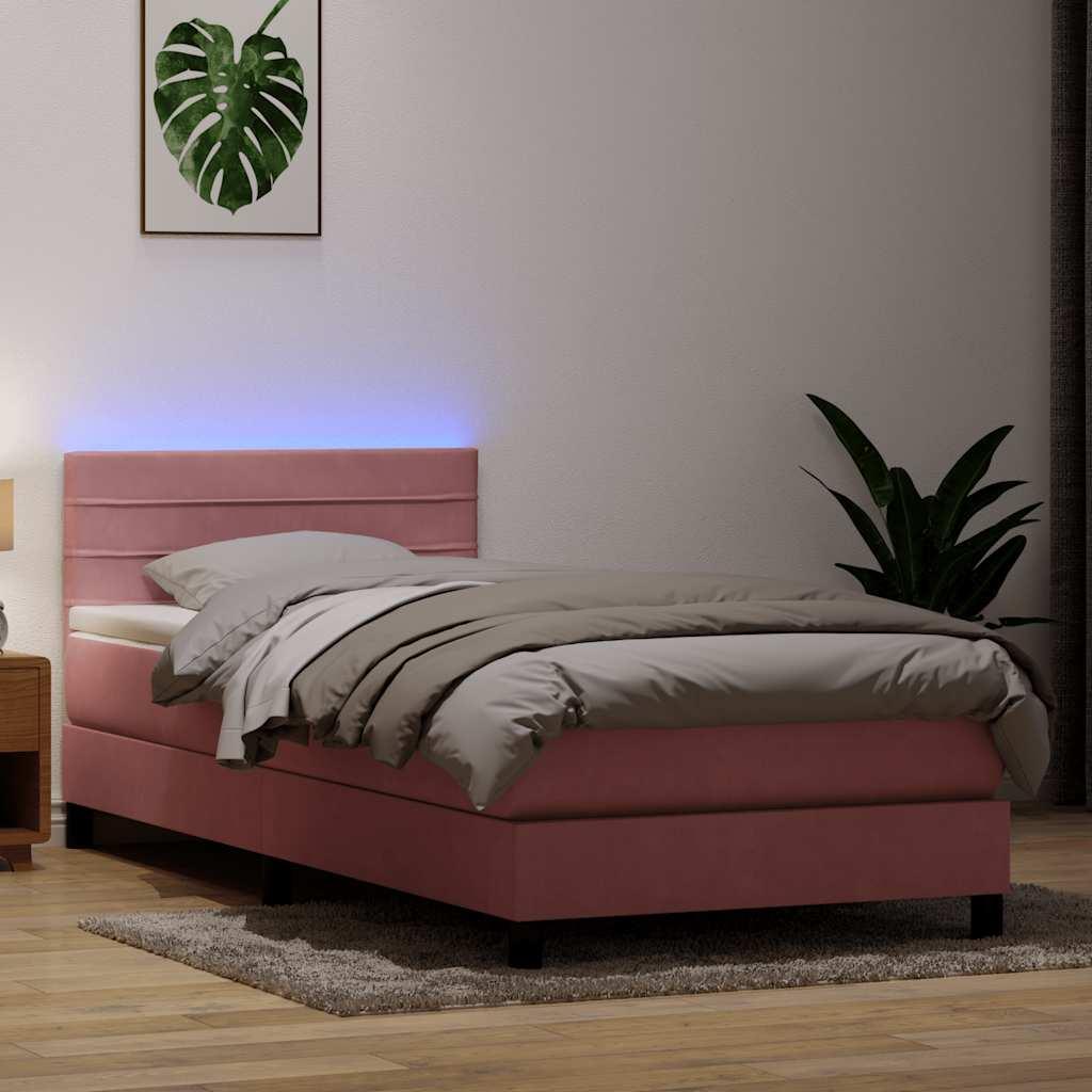 Kontinentalseng med madras 100x210 cm fløjl lyserød