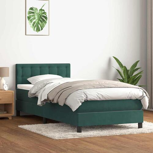 Kontinentalseng med madras 90x220 cm fløjl mørkegrøn