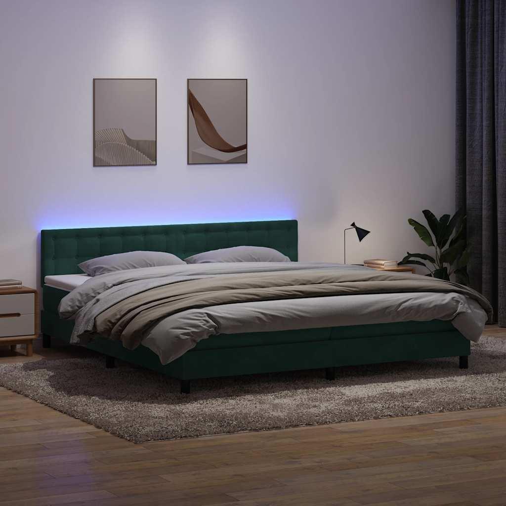 Kontinentalseng med madras og LED-lys 180x220 cm fløjl mørkegrøn billede