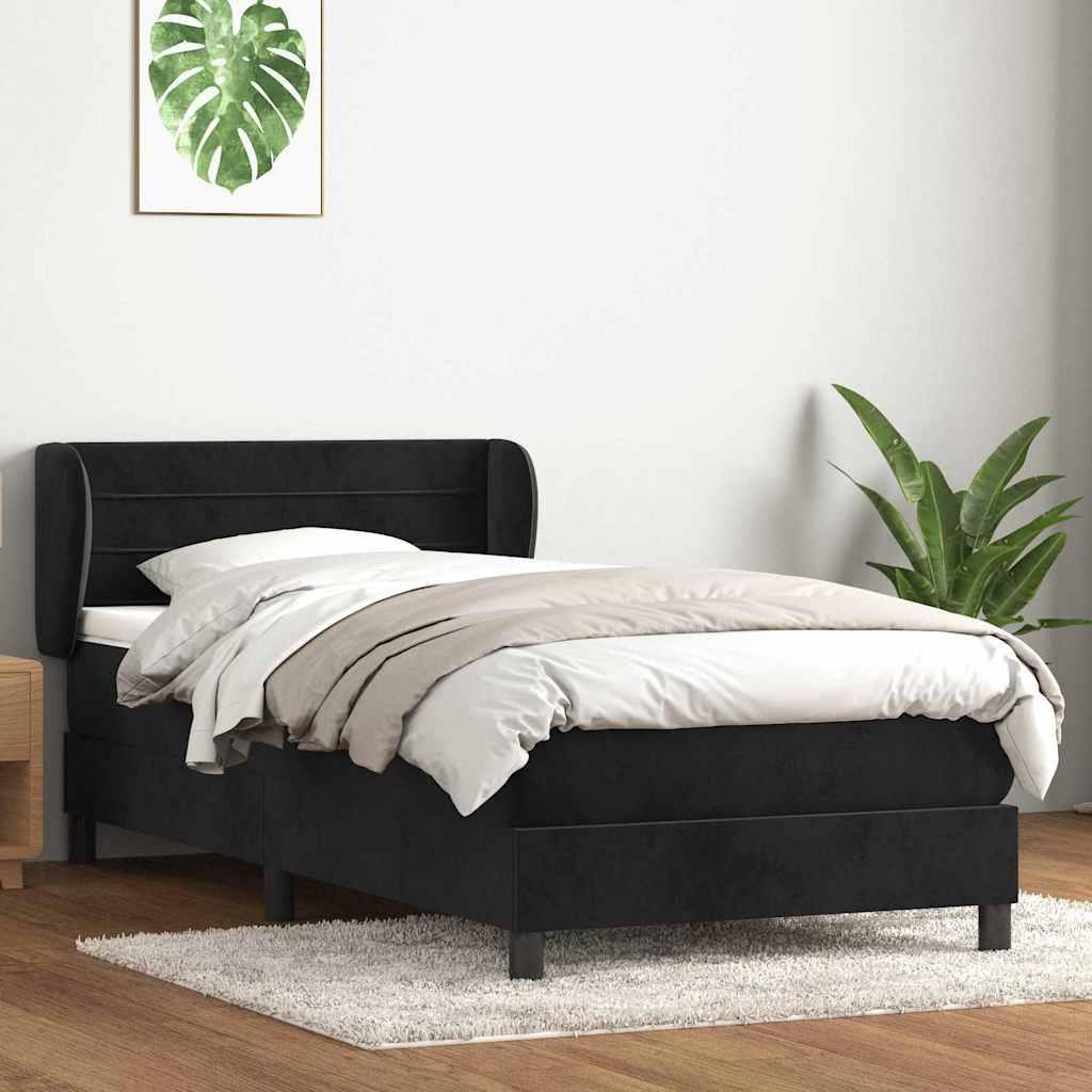 Kontinentalseng med madras 90x210 cm fløjl sort