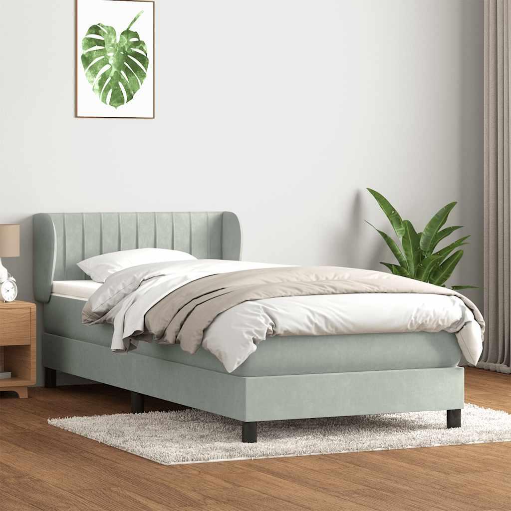 Kontinentalseng med madras lysegrå 90x210 cm fløjl