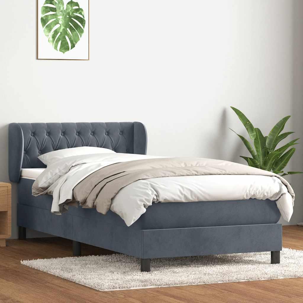 Kontinentalseng med madras mørkegrå 90x220 cm fløjl