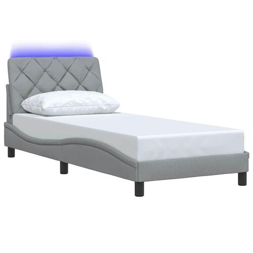 Sengeramme med LED uden madras 90x200 cm stof lysegrå