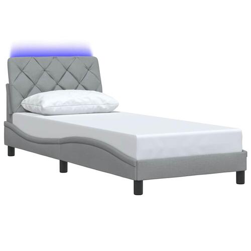 Sengeramme med LED uden madras 90x190 cm Stof lysegrå