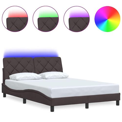 Sengeramme med LED uden madras 120x200 cm stof mørkebrun