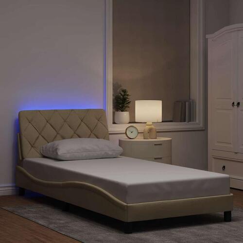Sengeramme med LED uden madras 100x200 cm stof creme
