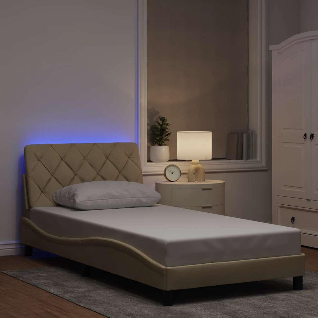 Sengeramme med LED uden madras 100x200 cm stof creme