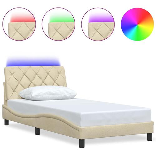 Sengeramme med LED uden madras 100x200 cm stof creme