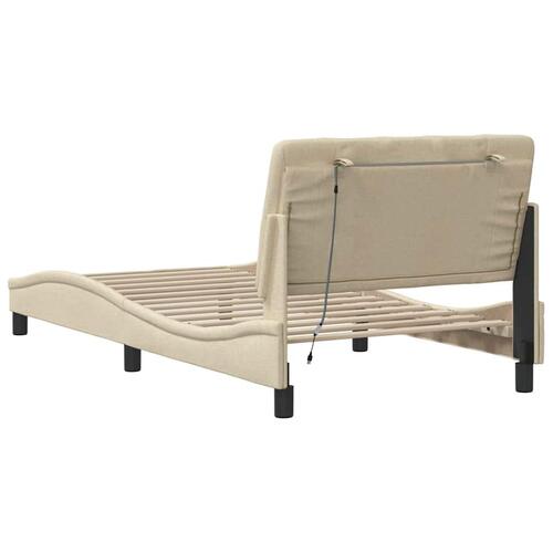 Sengeramme med LED uden madras 100x200 cm stof creme