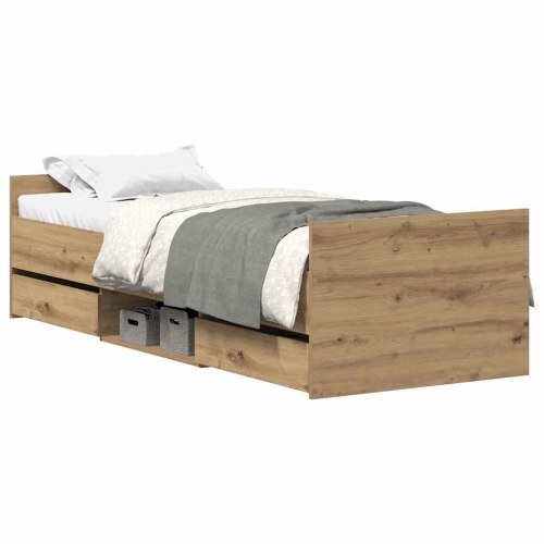 Sengeramme med 4 skuffer 100 x 200 cm - kunsteg