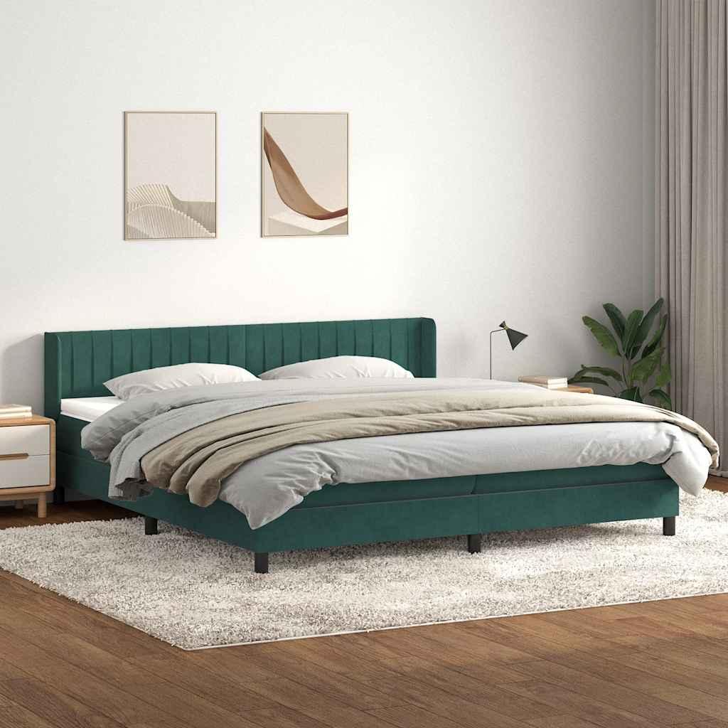 Kontinentalseng med madras 180×220 cm - fløjl, mørkegrøn billede