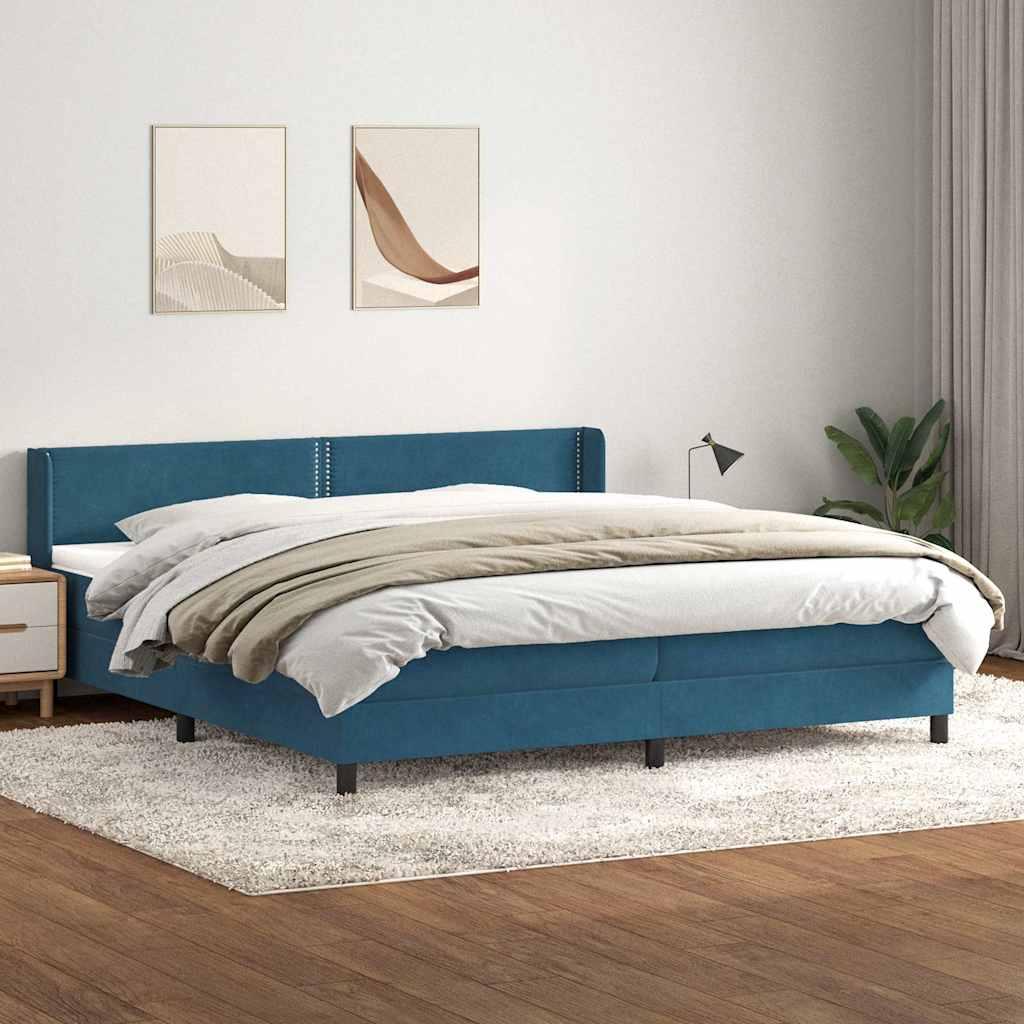 Kontinentalseng med madras 200x220 cm fløjl mørkeblå