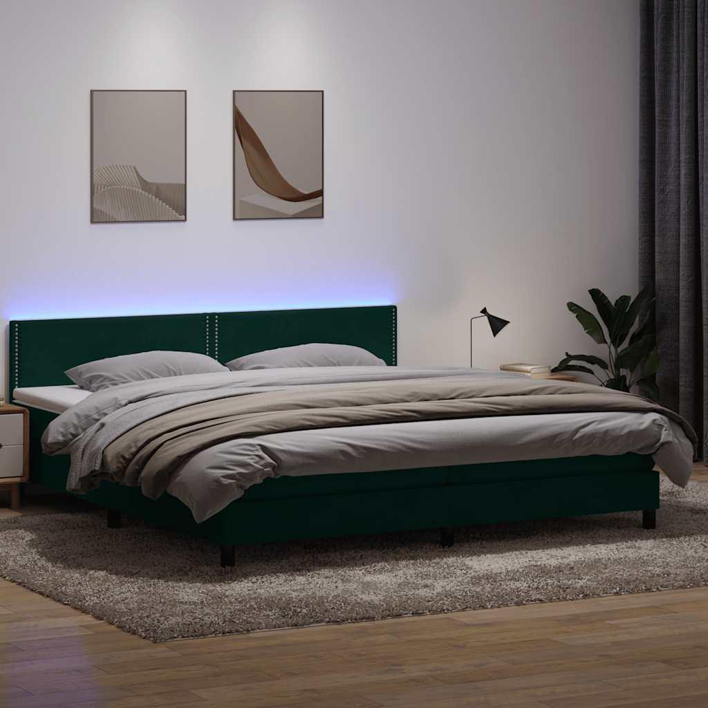 Kontinentalseng med madras 200x210 cm fløjl mørkegrøn