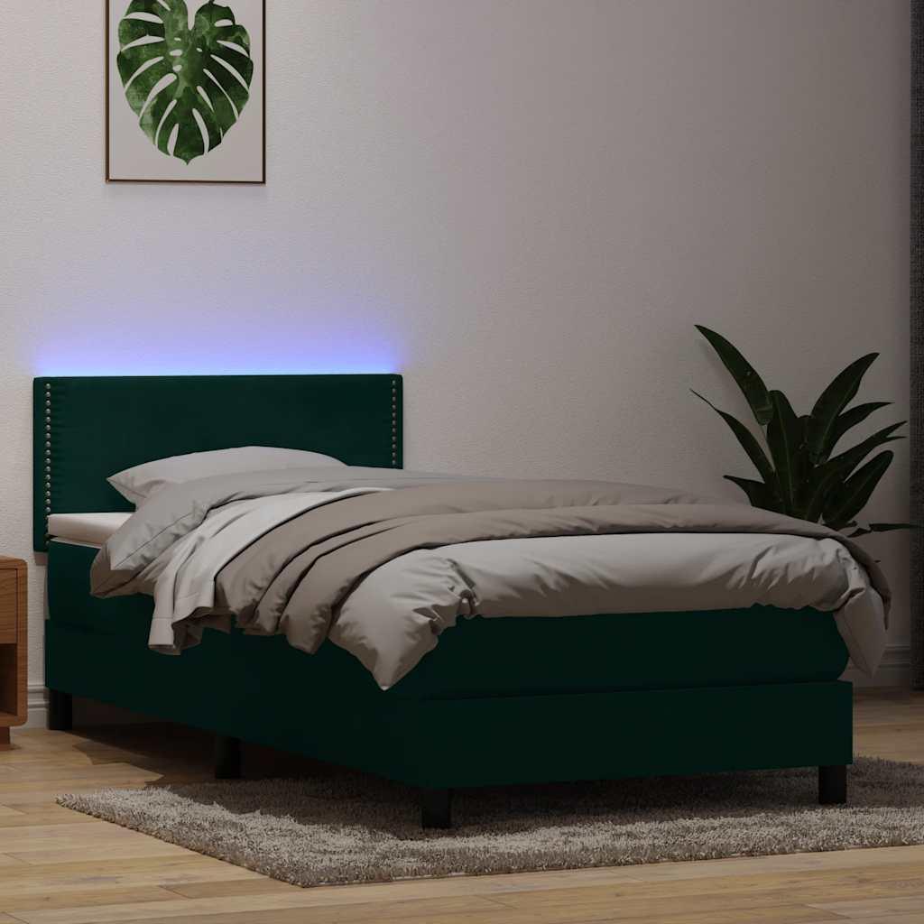 Kontinentalseng med madras og LED-lys mørkegrøn 80x220 cm fløjl billede