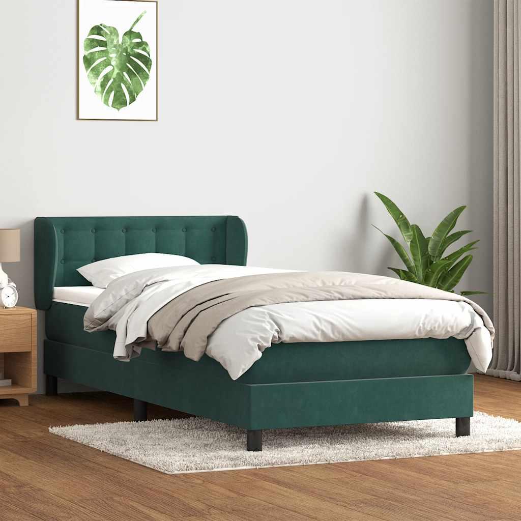 Kontinentalseng med madras 100x210 cm fløjl mørkegrøn