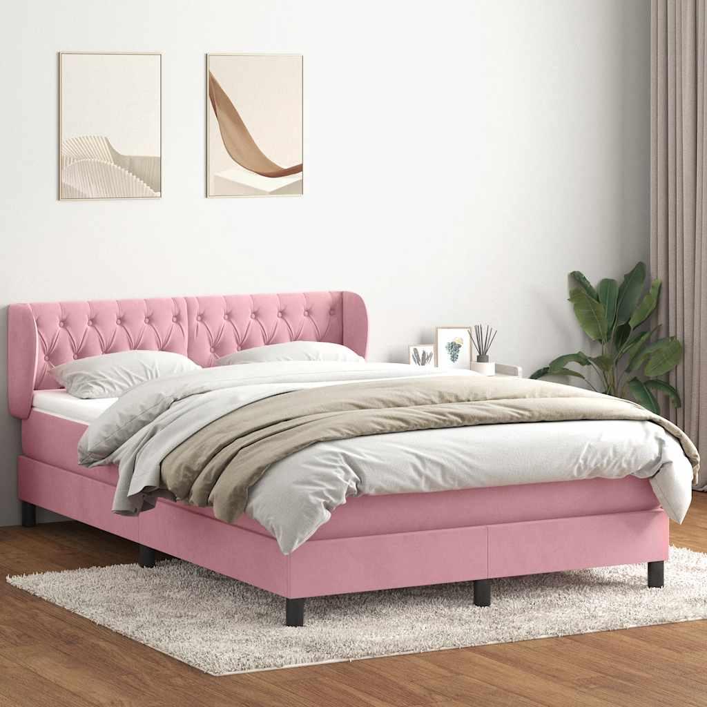 Kontinentalseng med madras 160x210 cm fløjl lyserød billede