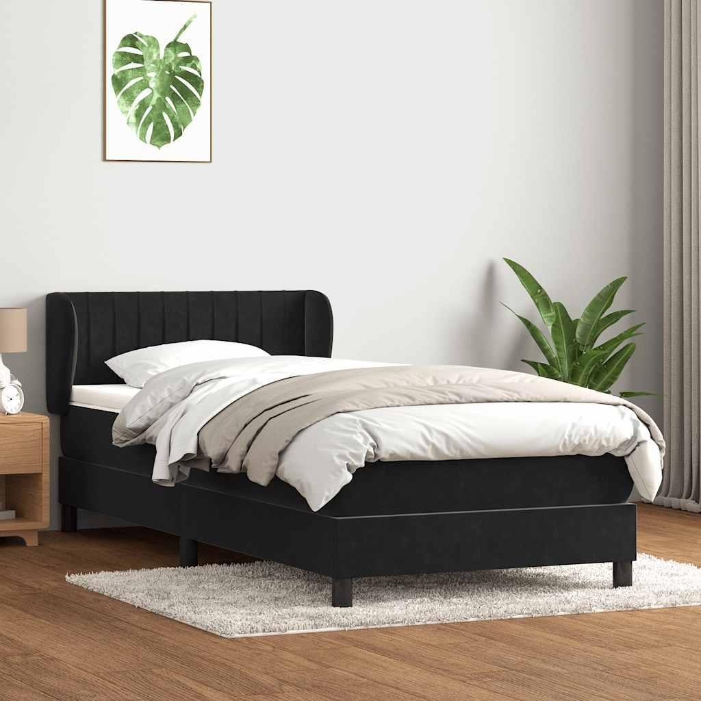 Kontinentalseng med madras 90x210 cm fløjl sort