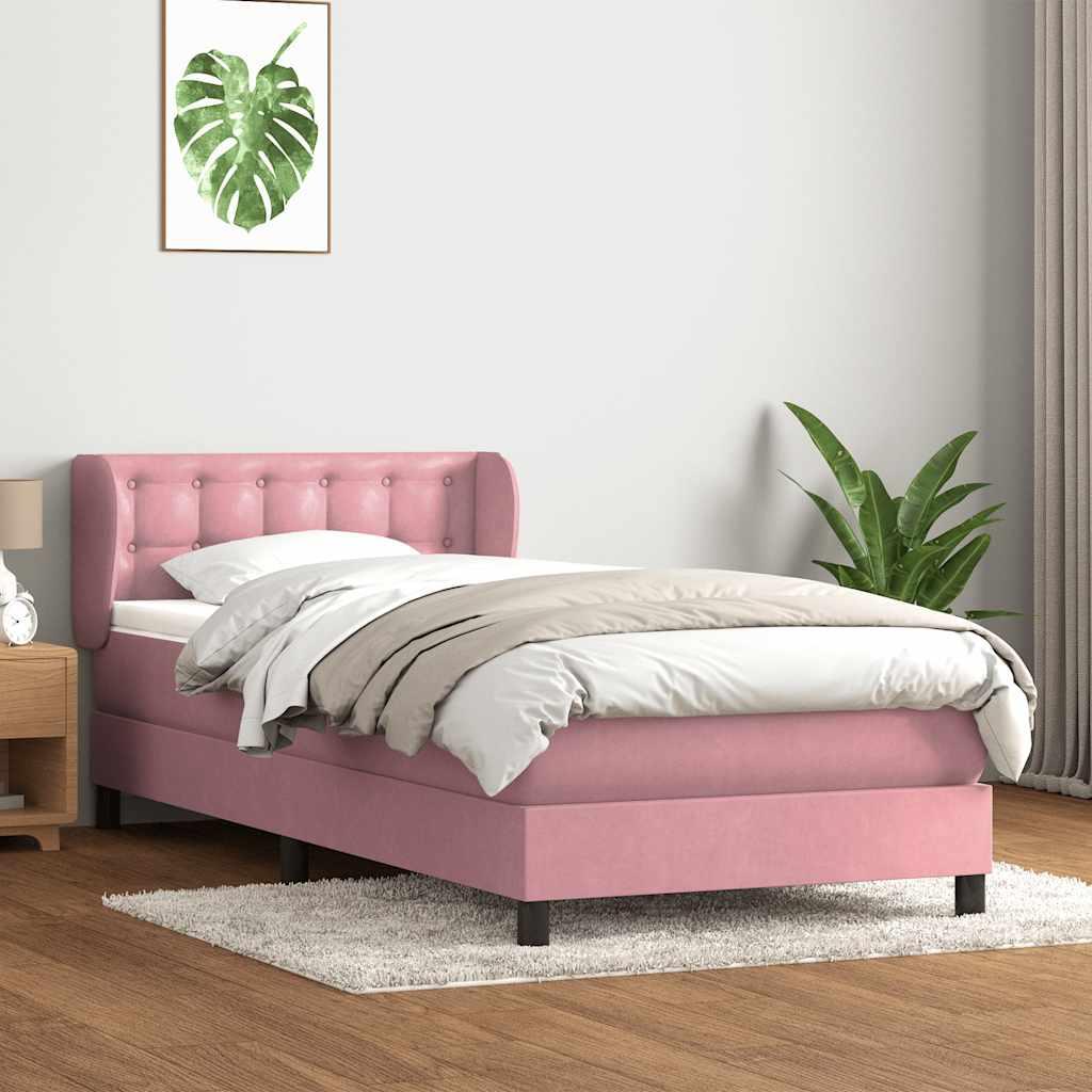 Kontinentalseng med madras lyserød 90x220 cm fløjl