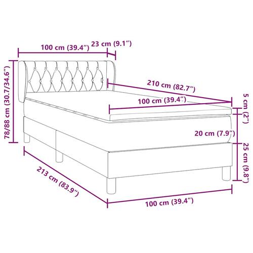 Kontinentalseng med madras 100x210 cm fløjl Sort