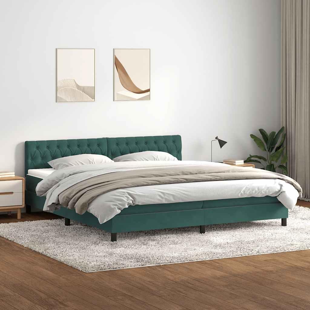 Kontinentalseng med madras 180x220 cm fløjl mørkegrøn