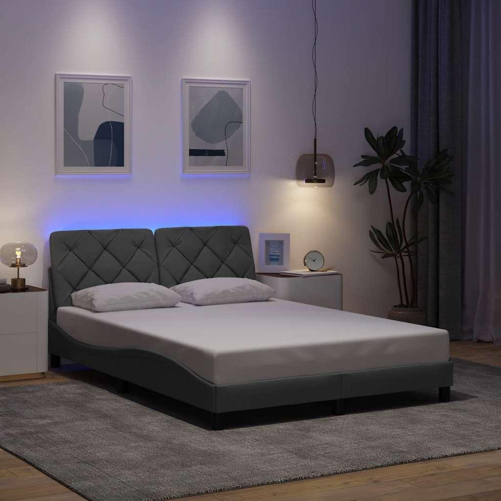 Sengeramme med LED uden madras 140x190 cm stof lysegrå