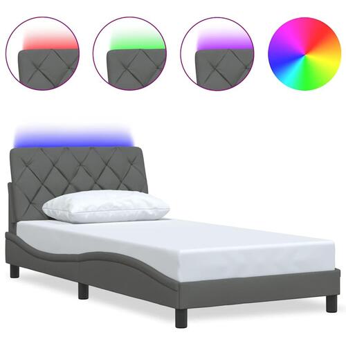 Sengeramme med LED uden madras 100x200 cm stof mørkegrå