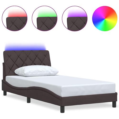 Sengeramme med LED uden madras 100x200 cm stof mørkebrun