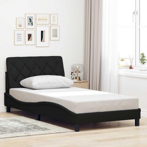 Sengeramme uden madras - sort stof 100×200 cm med hovedgærde