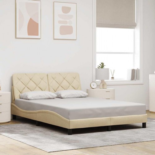 Sengeramme 140x200 cm i stof - cremefarvet med bølget design og sengegavl