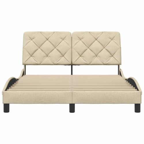 Sengeramme 140x200 cm i stof - cremefarvet med bølget design og sengegavl