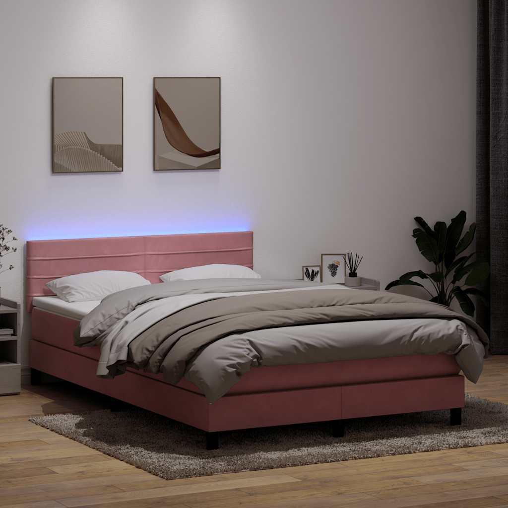 Kontinentalseng med madras 140x210 cm fløjl lyserød