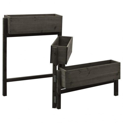 Foldbar plantekasse med 3 blomsterkasser 60 x 14 x 75 cm - grå