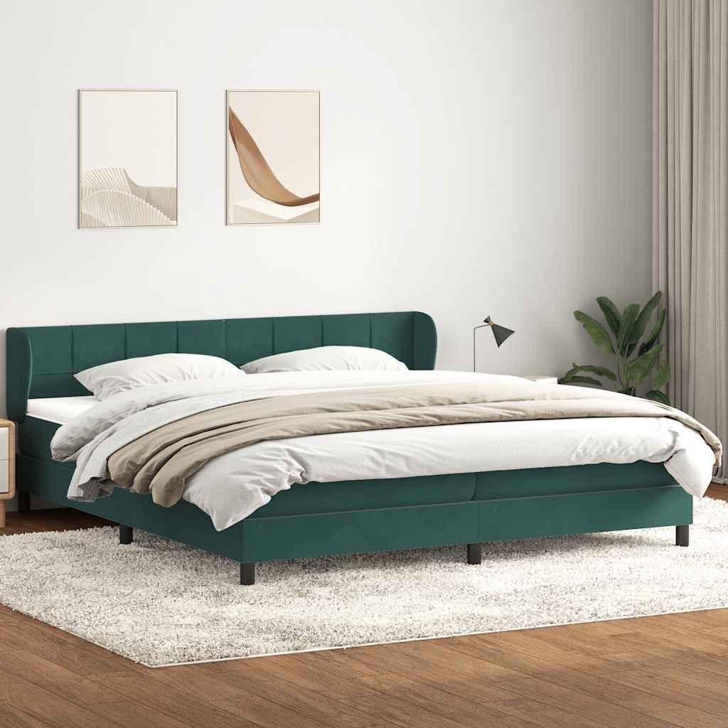 Kontinentalseng med madrasser 200x210 cm fløjl mørkegrøn