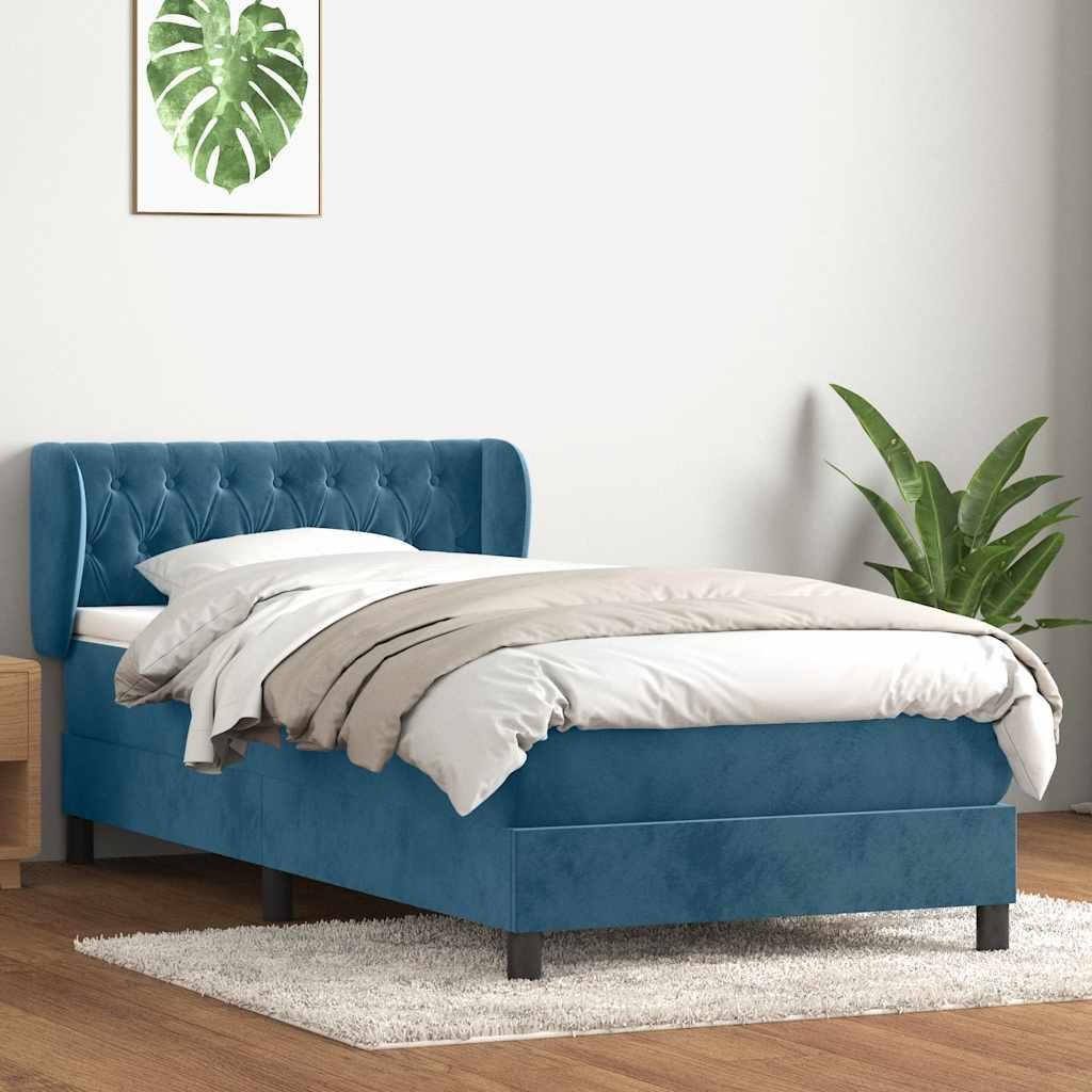 Kontinentalseng med madras mørkeblå 80x220 cm fløjl