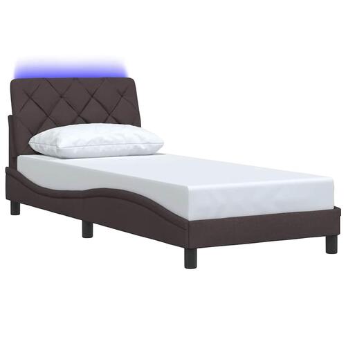Sengeramme med LED uden madras 90x200 cm stof mørkebrun