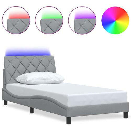 Sengeramme med LED uden madras 100x200 cm stof lysegrå