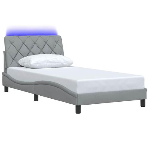 Sengeramme med LED uden madras 100x200 cm stof lysegrå