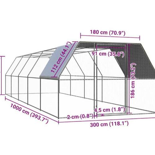 Hønsegård 3x10x2 m galvaniseret stål
