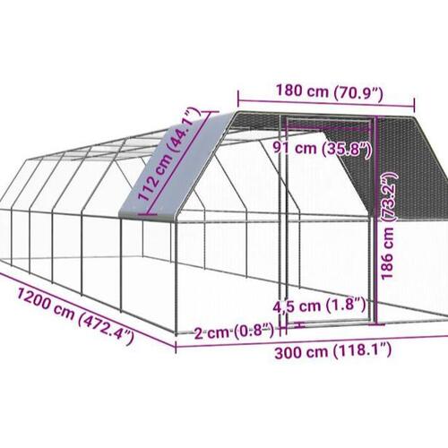 Hønsegård 3x12x2 m galvaniseret stål