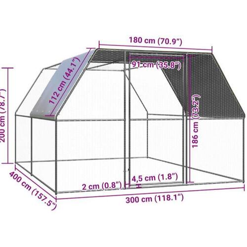 Hønsegård 3x4x2 m galvaniseret stål