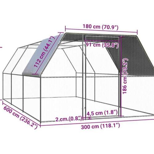 Hønsegård 3x6x2 m galvaniseret stål