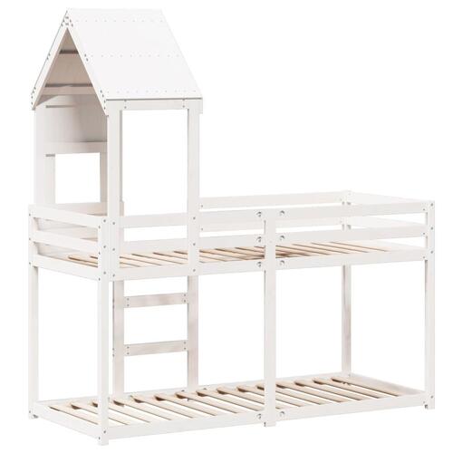 Køjeseng med tag 90x190 cm massivt fyrretræ hvid