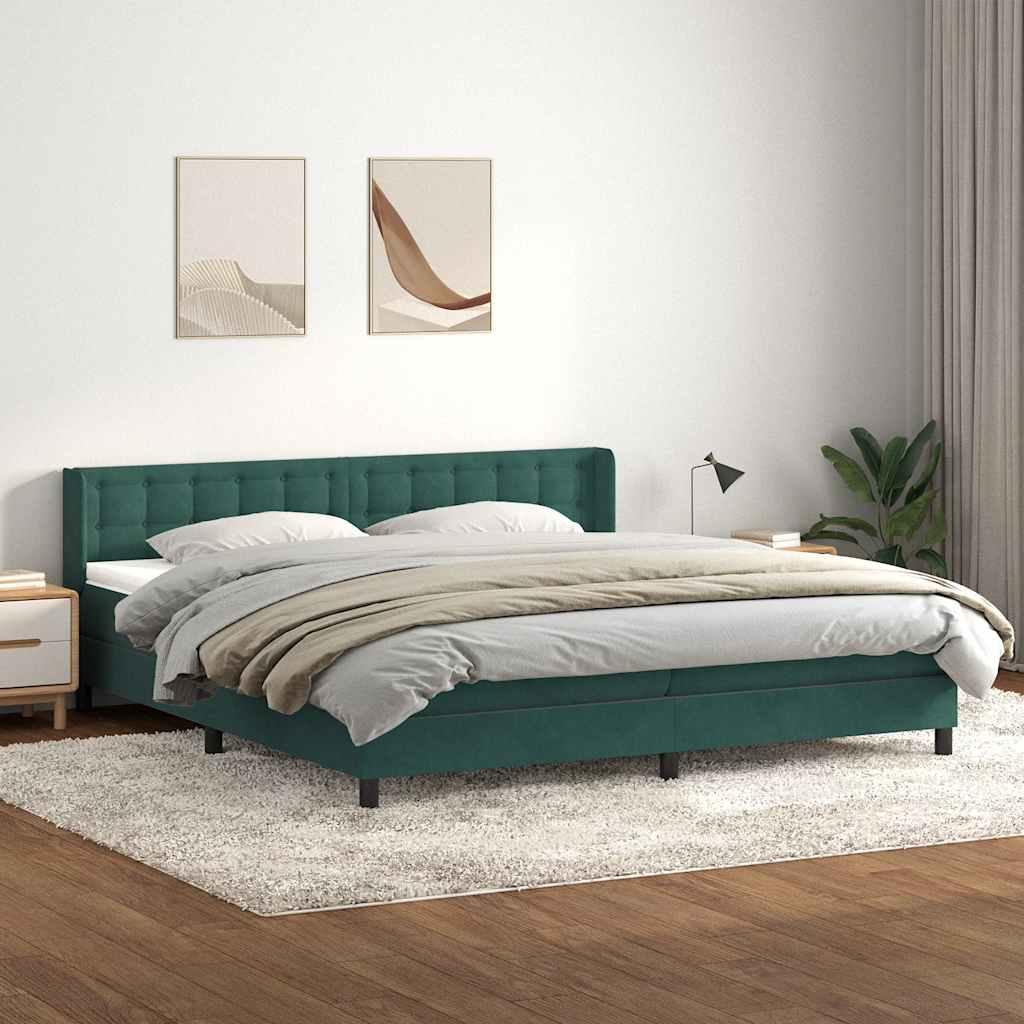 Kontinentalseng med madras 180×220 cm i fløjl - mørkegrøn billede