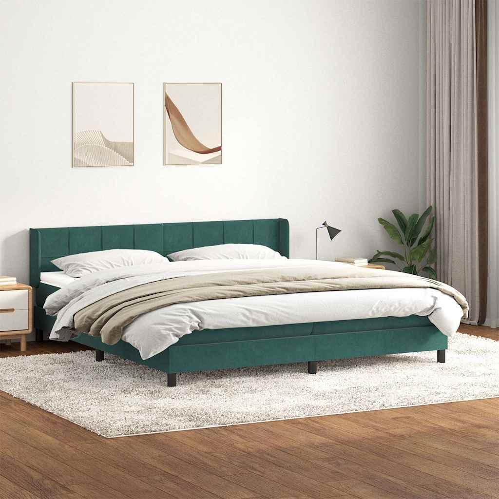 Kontinentalseng med madras 180×220 cm - fløjl, mørkegrøn billede