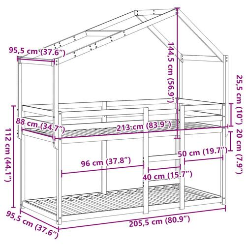 Køjeseng med tag 90x200 cm massivt fyrretræ hvid