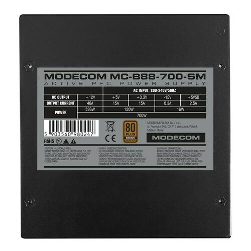 Strømforsyning Modecom ZAS-MC-B88-700-ATX-SM ATX 700 W 80 Plus Bronze