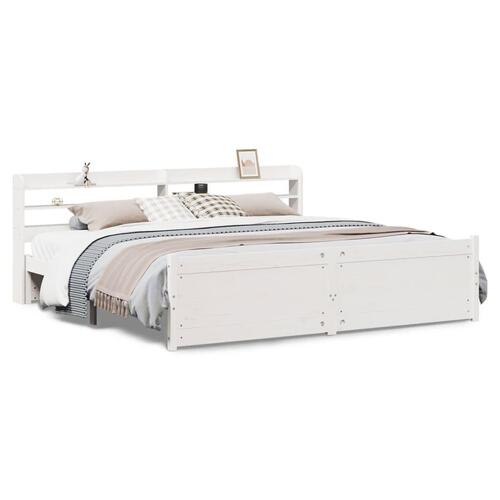 Sengeramme med hovedgærde uden madras Hvid 200x200 cm